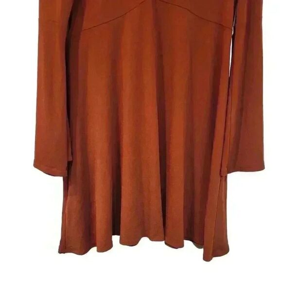 Bcbgeneration Women's Burnt Orange Poly/Spandex A-Line Mock Neck Long Bell Sleev - Picture 4 of 10